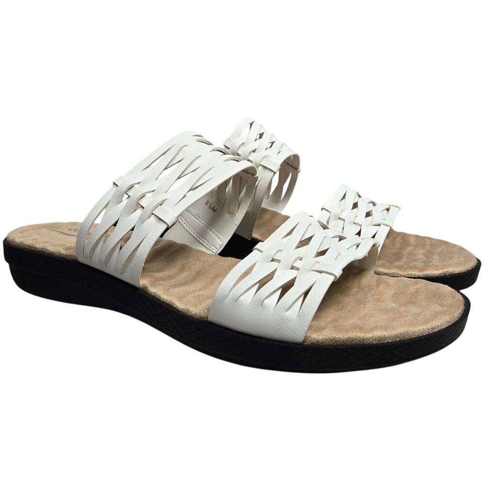 Comfort Wave Easy Street Agata White Woven Strap‎ Slide Sandals Women's Size 8.5